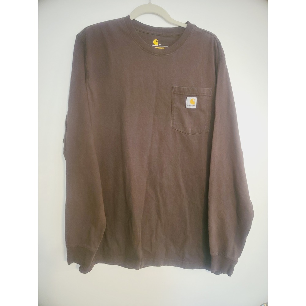 Carhartt Mens Long Sleeve Pocket T-Shirt Brown Original Fit Size M K126 BRN